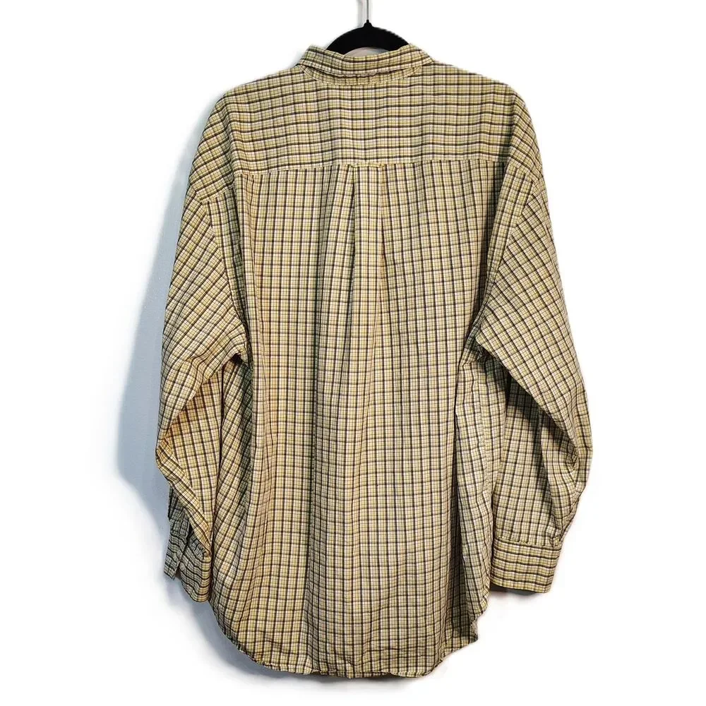 NAUTICA 100% Cotton Yellow Plaid Men's XL Button-Down Long Sleeve Shirt